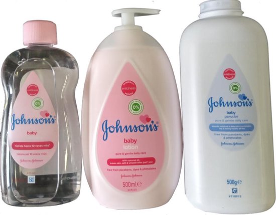 Johnson's Baby Verzorgingspakket Baby Bodylotion 500ml / Baby  Powder 500ml / Baby Olie Regular 500ml