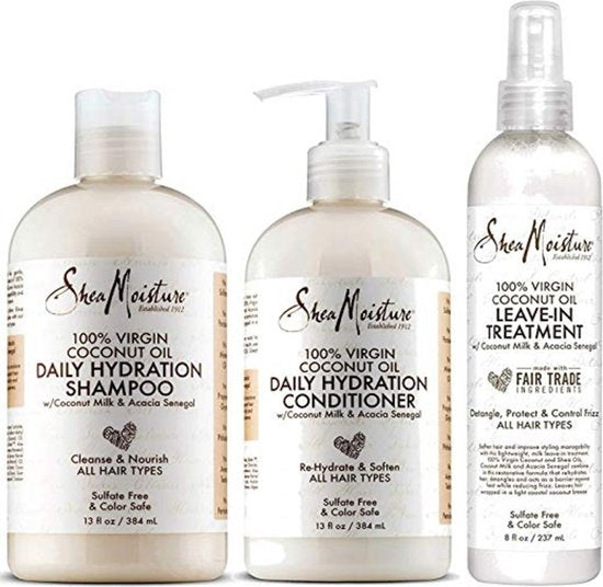 Shea Moisture 100% Virgin Coconut Oil - Shampoo - Conditioner & Leave-In set - Set of 3