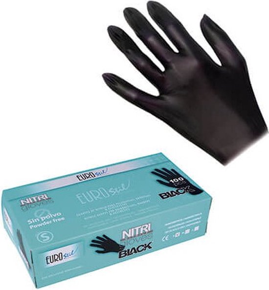 Disposable Gloves Eurostil Guantes Nitrilo Nitrile Black (100 stuk) size S