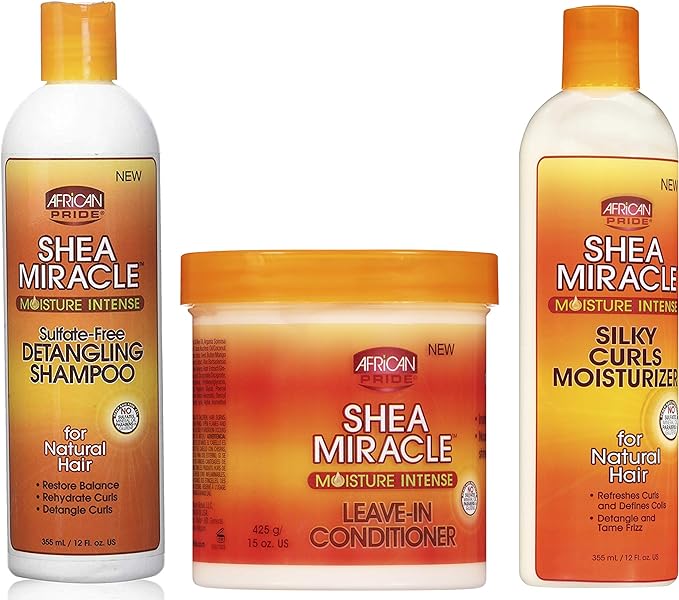 African Pride - Shea Miracle TRIO SET shampoo 355 ml & leave in conditioner - 425g | Silky Curls Moisturizer 355ml