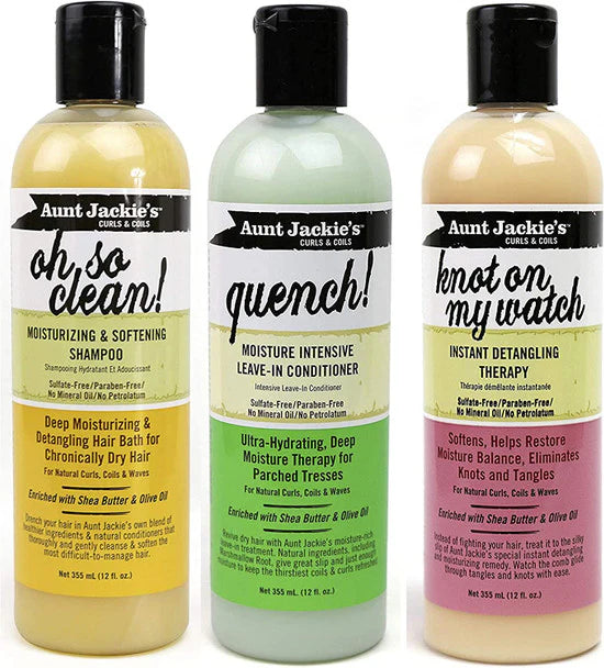 Aunt Jackie's - Trio Combo (Oh So Clean Shampoo, Knot on my Watch Detangler, Quench Leave-in Conditioner by Aunt Jackie's