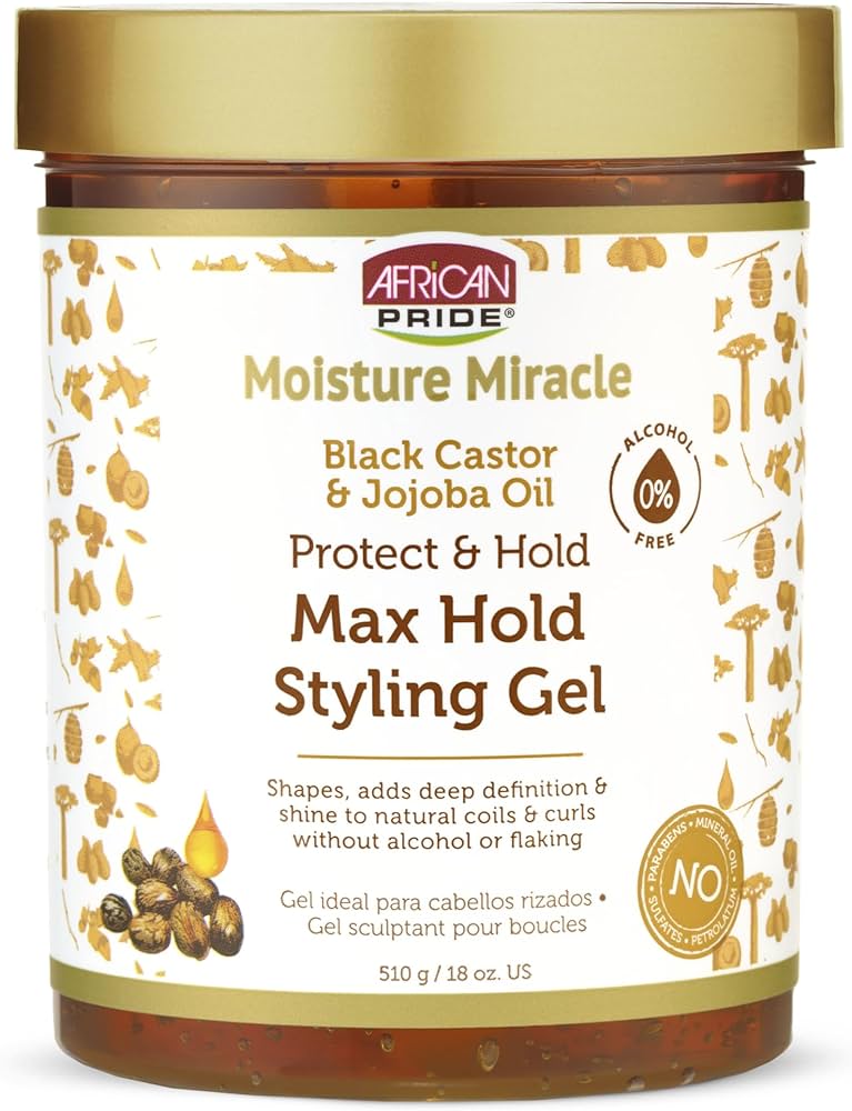 African Pride - Moisture Miracle Black Castor & Jojoba Oil Max Hold Styling Gel 18oz