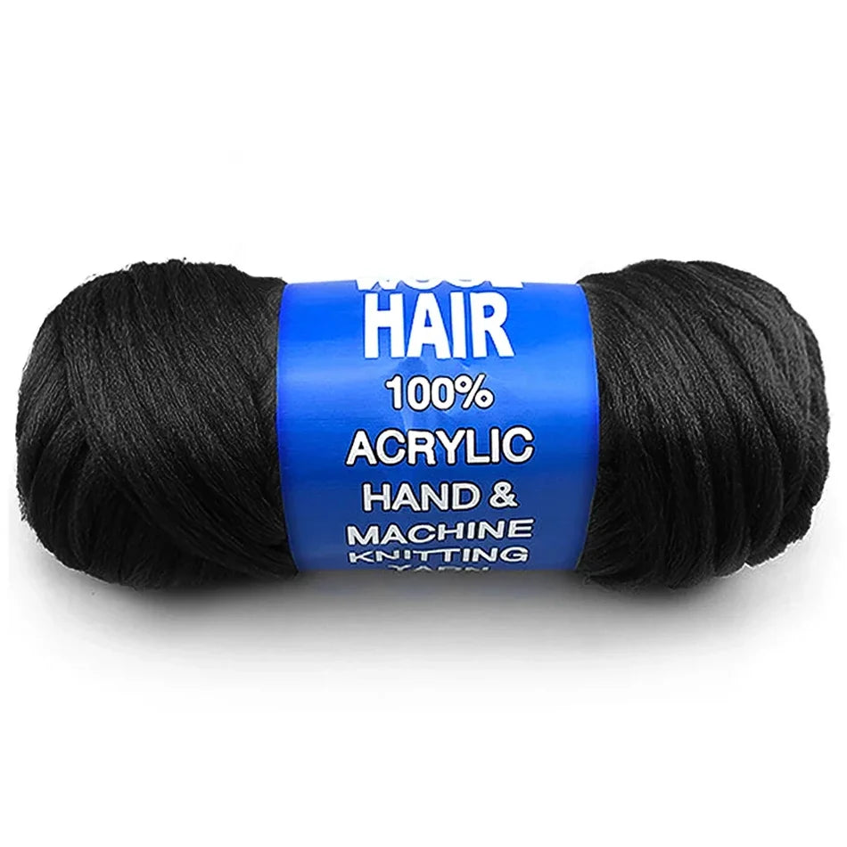 Brazil Wool Hair Acrylic Yarn - BLACK - 100 g