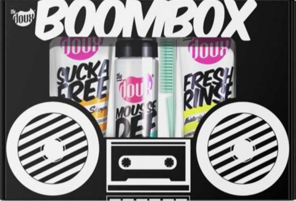The Doux Boombox Styling Kit - Shampoo, Conditioner, Mousse, and Smoothing Comb
